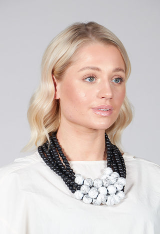 Multistrand Beaded Necklace in Black and White