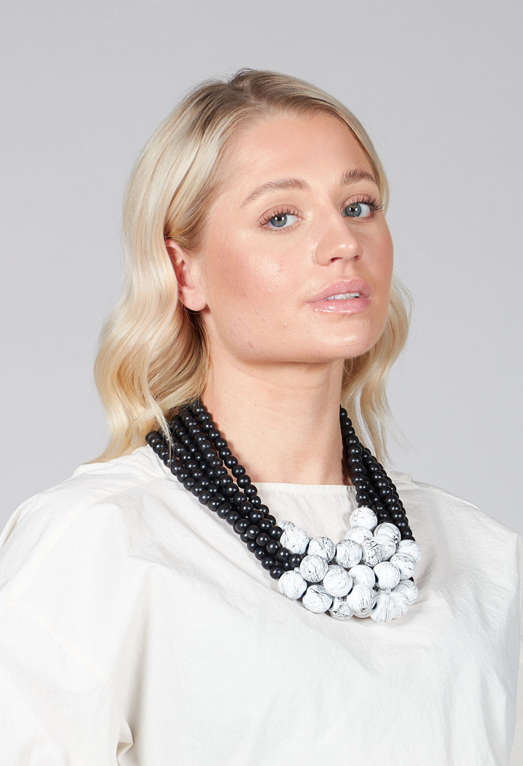 Multistrand Beaded Necklace in Black and White