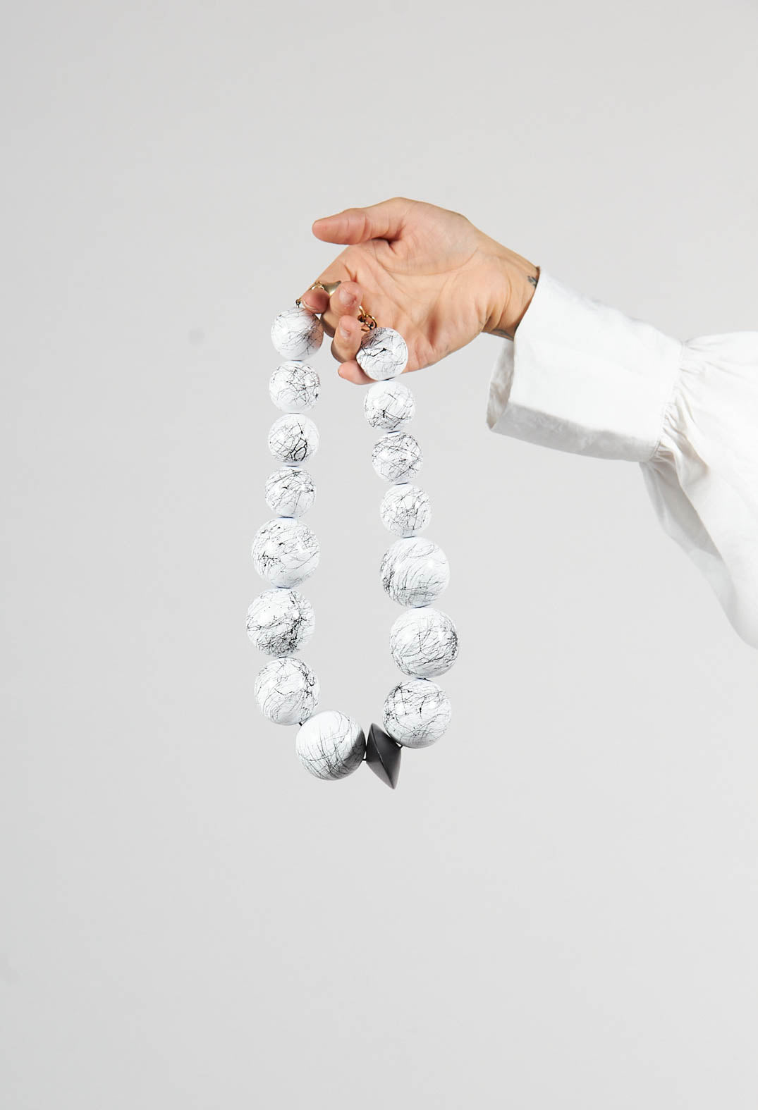 Large Beaded Necklace with Central Black Pendant