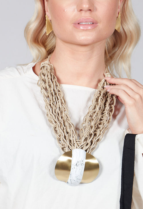 Oversized Necklace with Multiple Strings with Gold Pendant