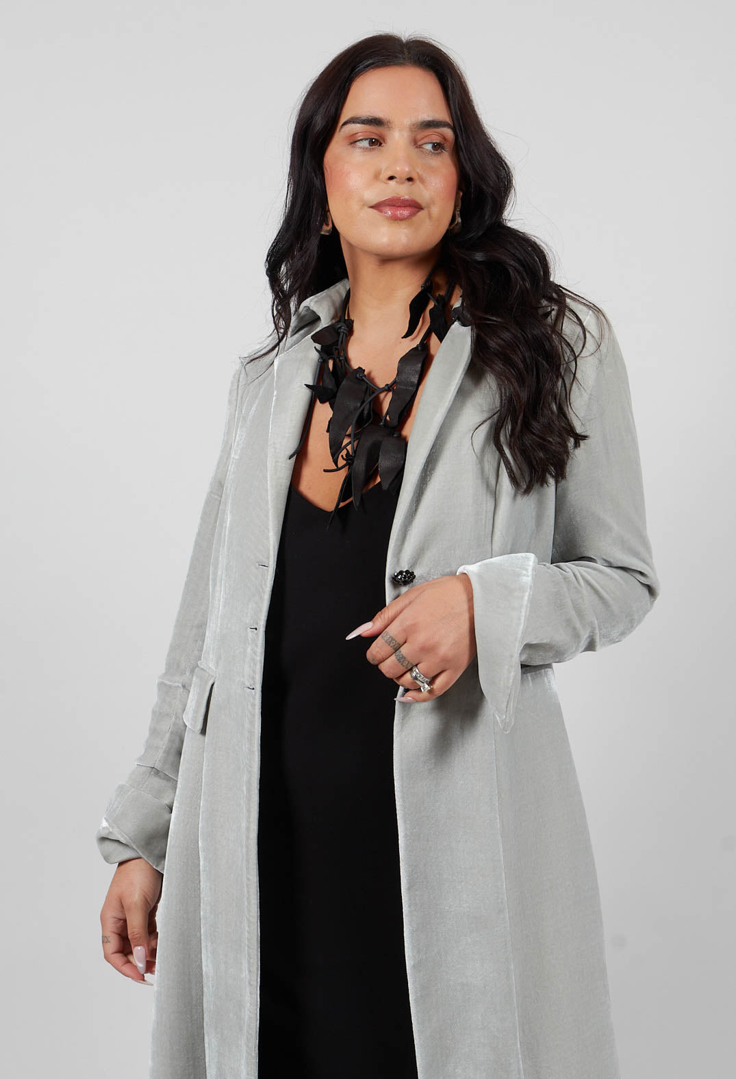 Long Velvet Coat in Pearl