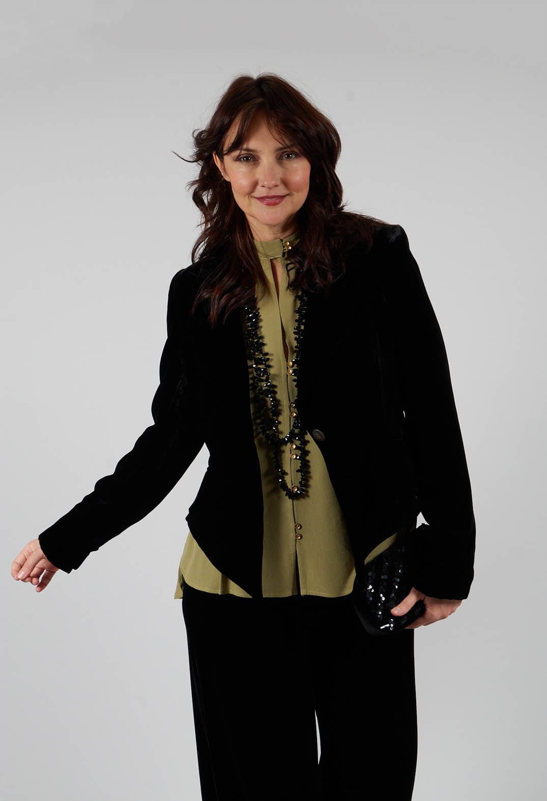Cropped Velvet Jacket in Black