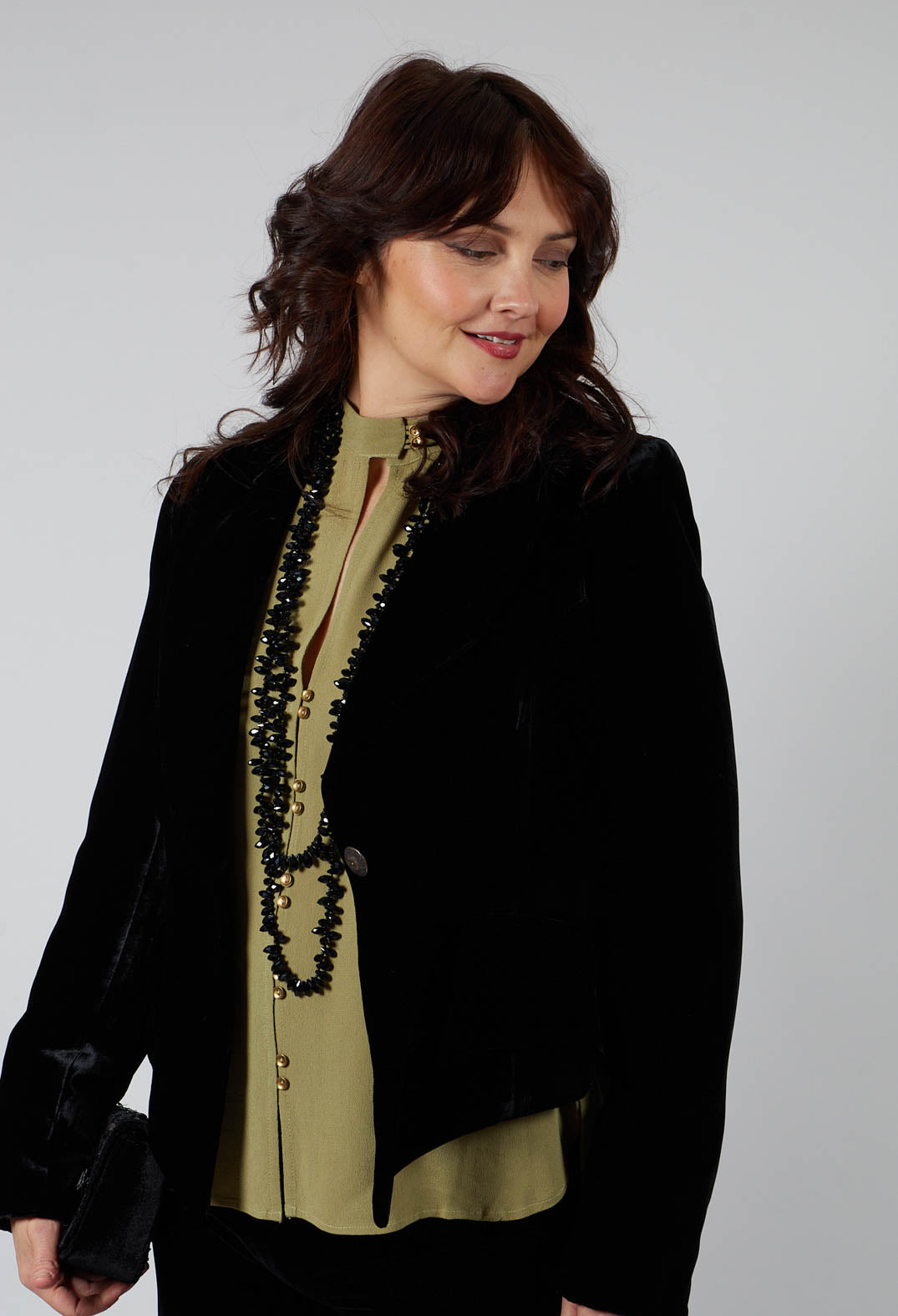 Cropped Velvet Jacket in Black
