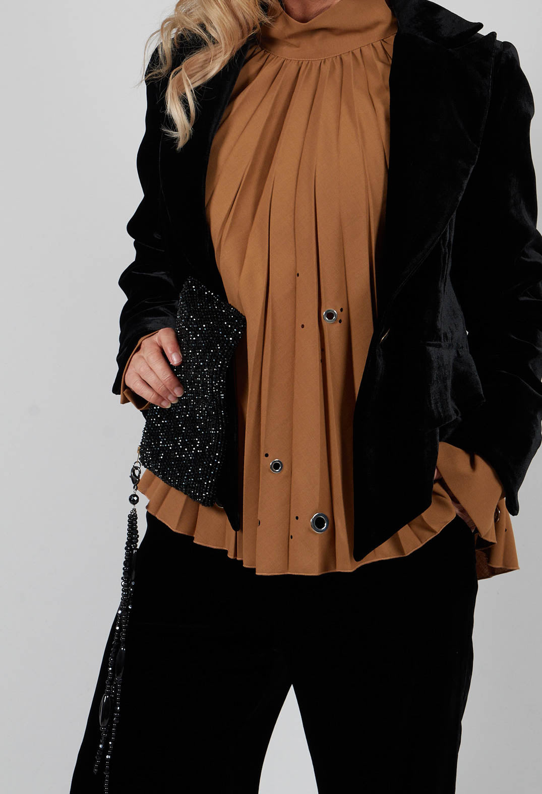 Cropped Velvet Jacket in Black
