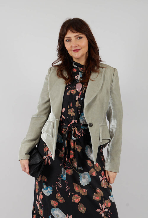 T.ba Cropped Velvet Jacket in Pearl Grey - Olivia May