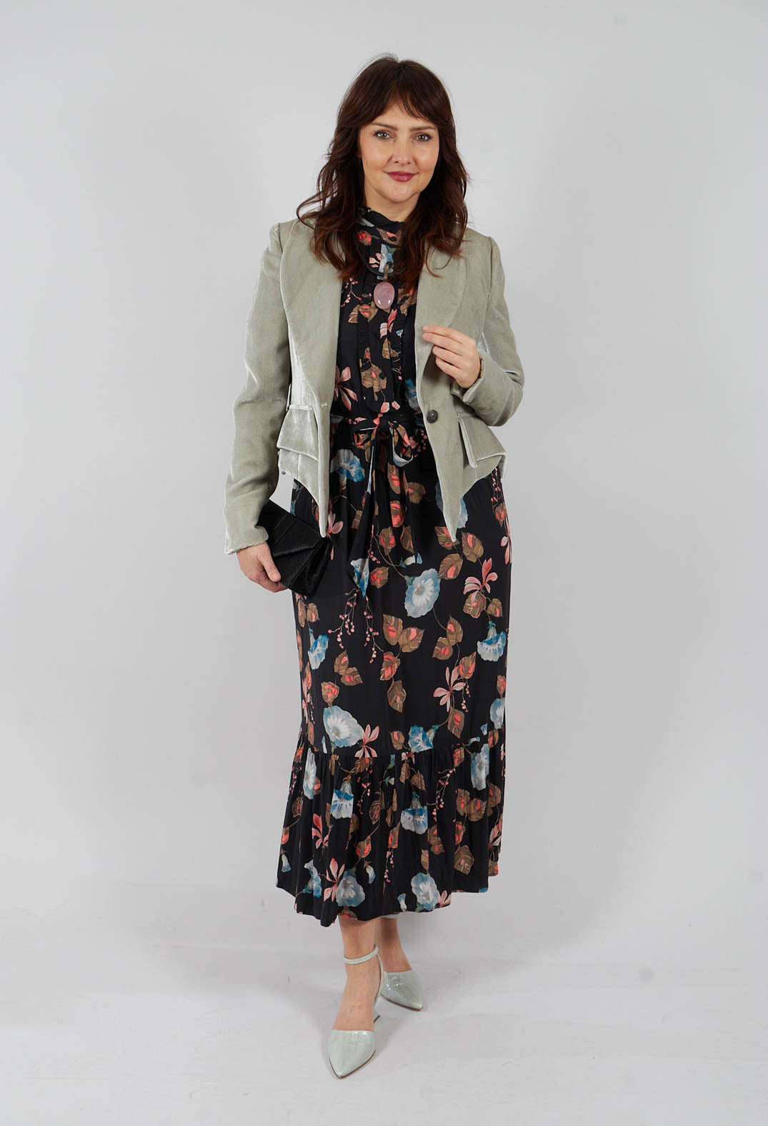 T.ba Cropped Velvet Jacket in Pearl Grey - Olivia May