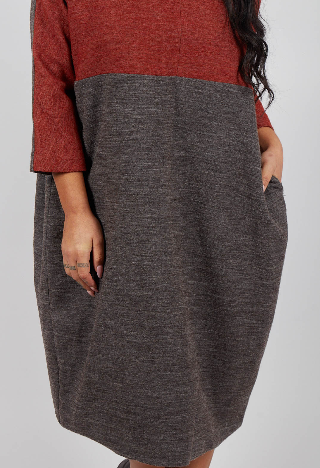 Dress with 3/4 Sleeves in Brown/Burnt Orange