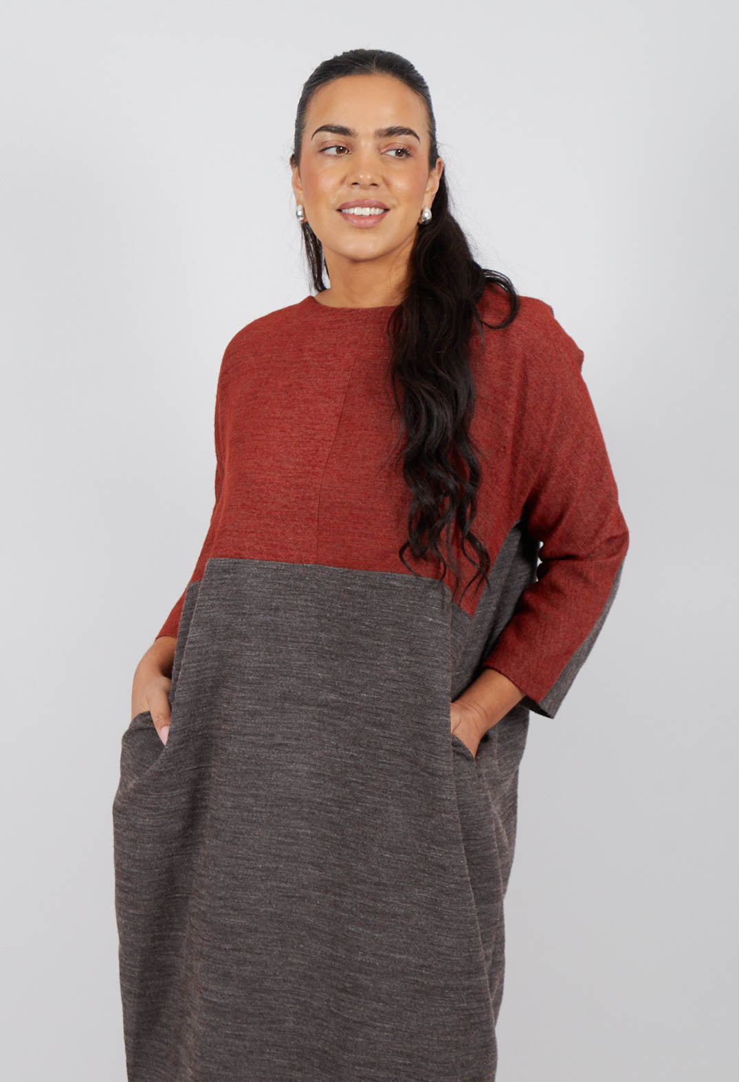 Dress with 3/4 Sleeves in Brown/Burnt Orange