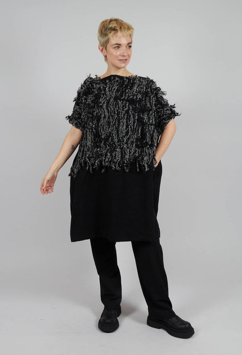 Wide Fit Dress with Wool Texture in Black Mix