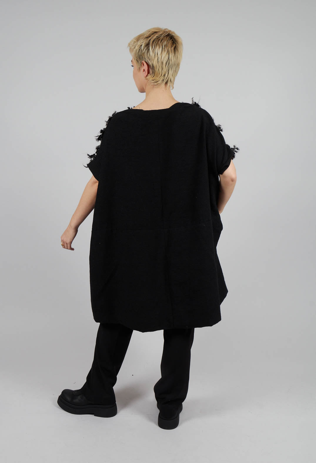 Wide Fit Dress with Wool Texture in Black Mix