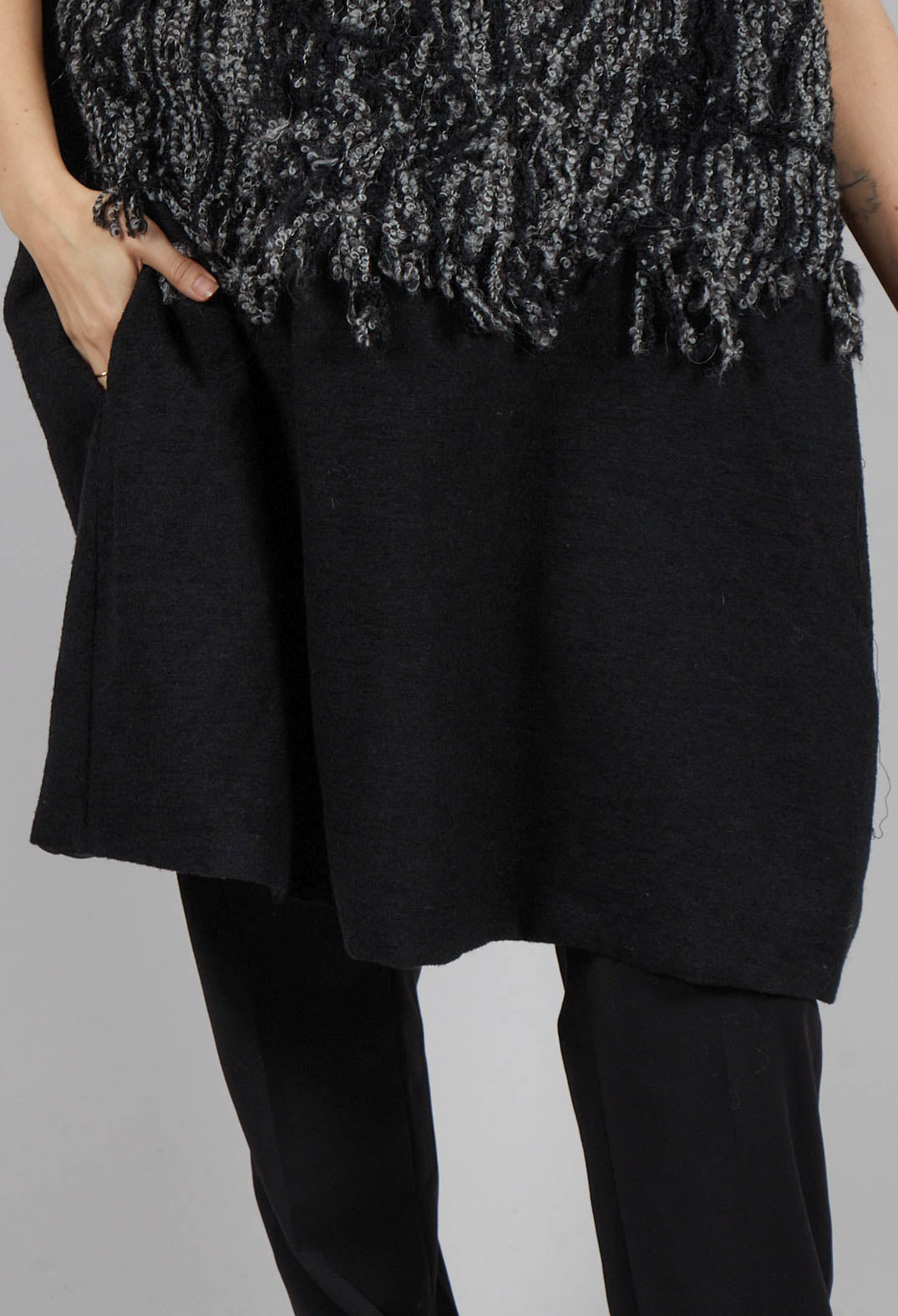 Wide Fit Dress with Wool Texture in Black Mix