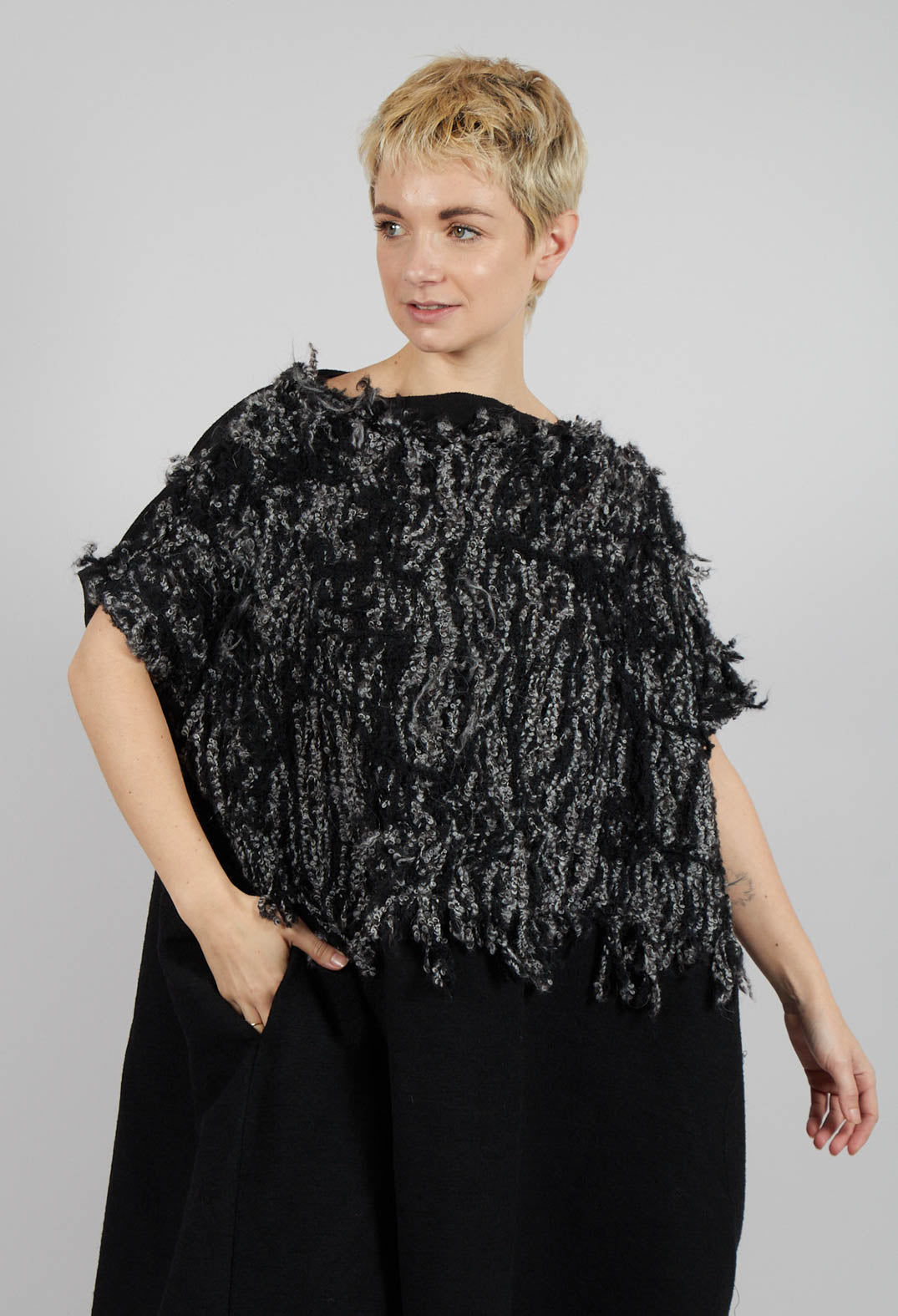 Wide Fit Dress with Wool Texture in Black Mix