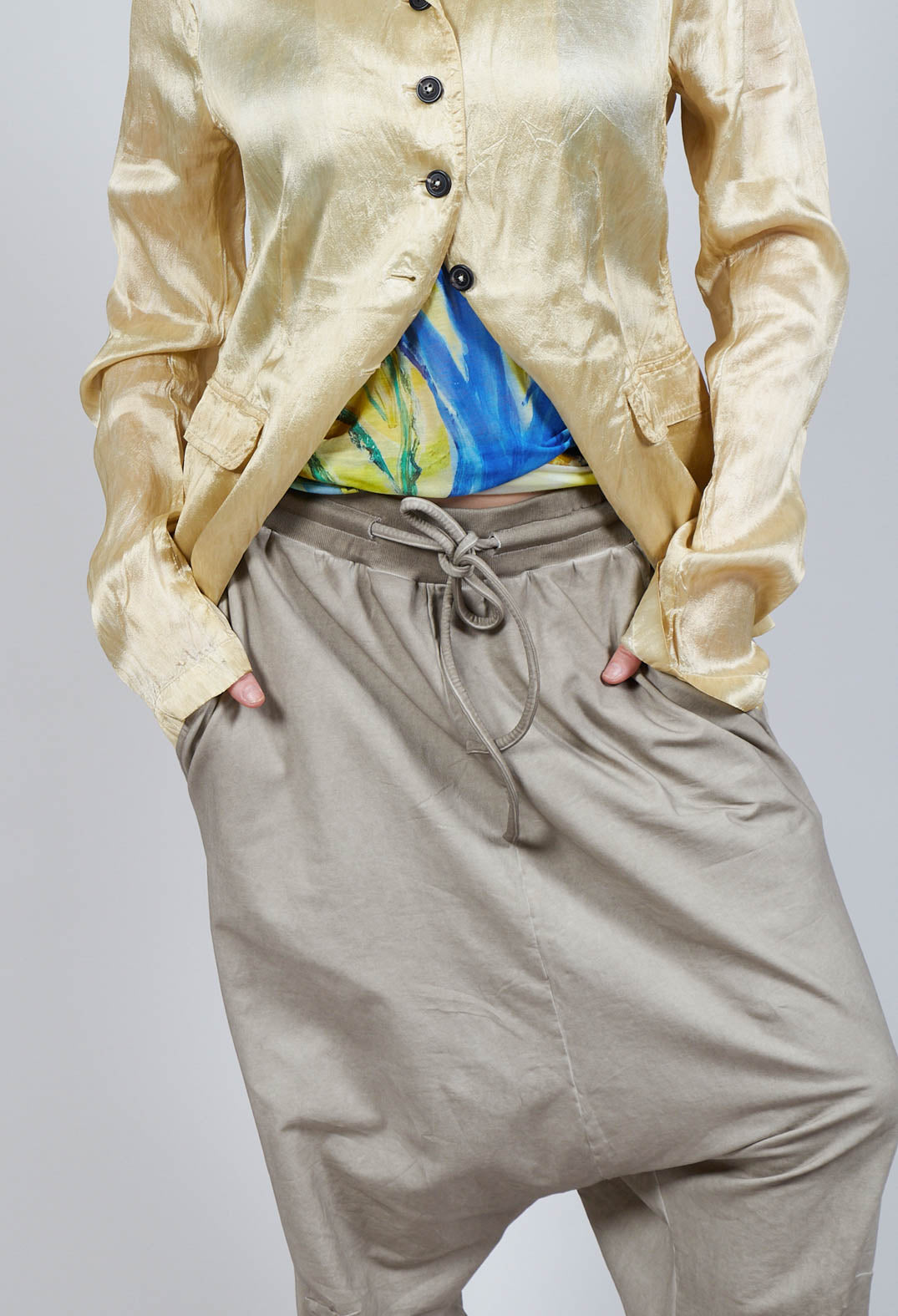 Relaxed Drop-Crotch Trousers in Straw Cloud