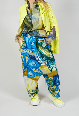 Draped Drop-Crotch Trousers in Lilly Allover