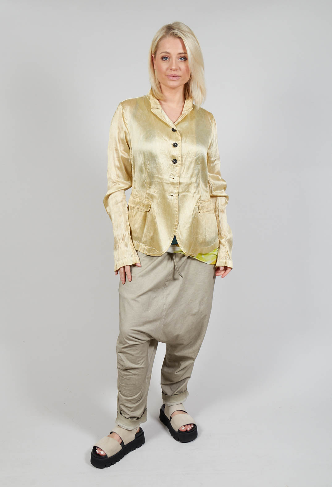 Relaxed Drop-Crotch Trousers in Straw Cloud