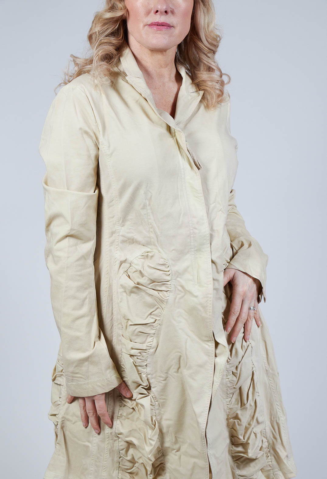 Ruched Overcoat in Wax Cloud