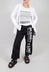 Wide Leg Trousers with Lettering Motif in Black Print