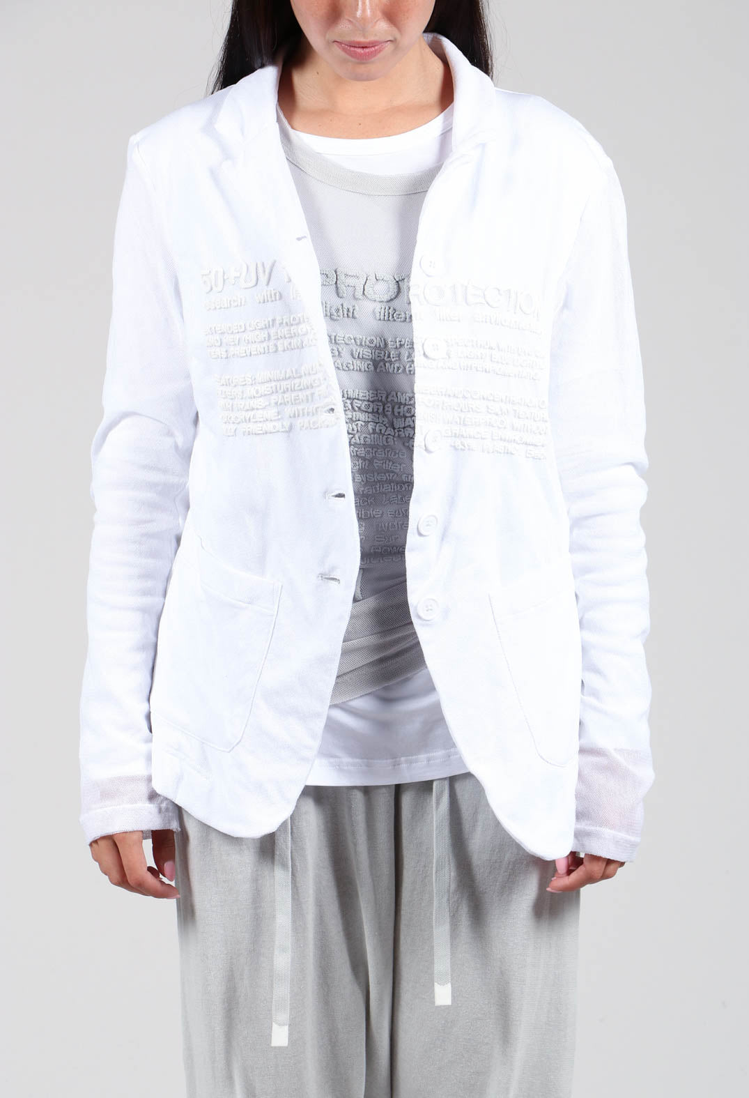 Sheer Sleeve Jacket in White White Print