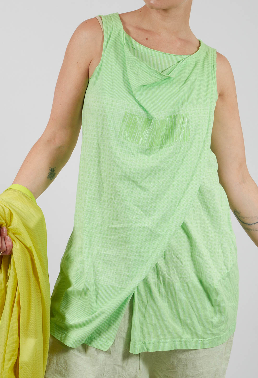 Draped Jersey Vest Top in Lime Print