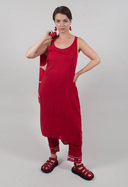 Sleeveless Jersey Dress with Asymmetric Hem in Chili