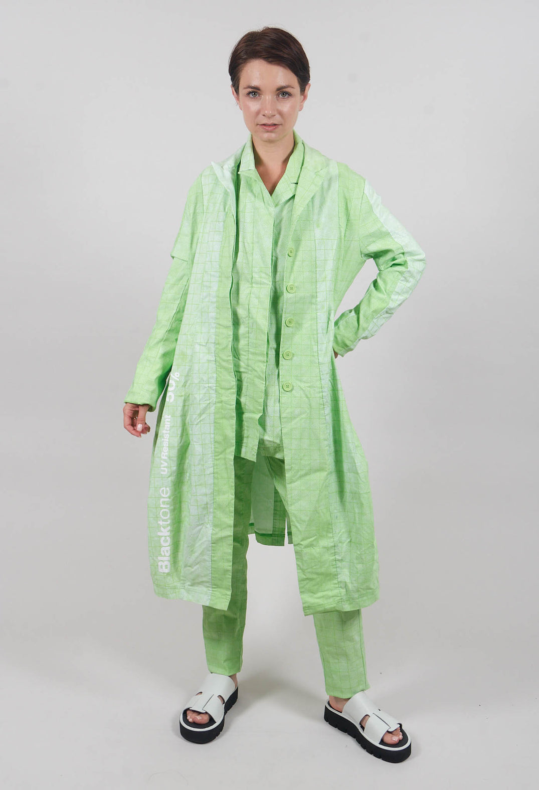 Pull On Fitted Trousers in Lime Print
