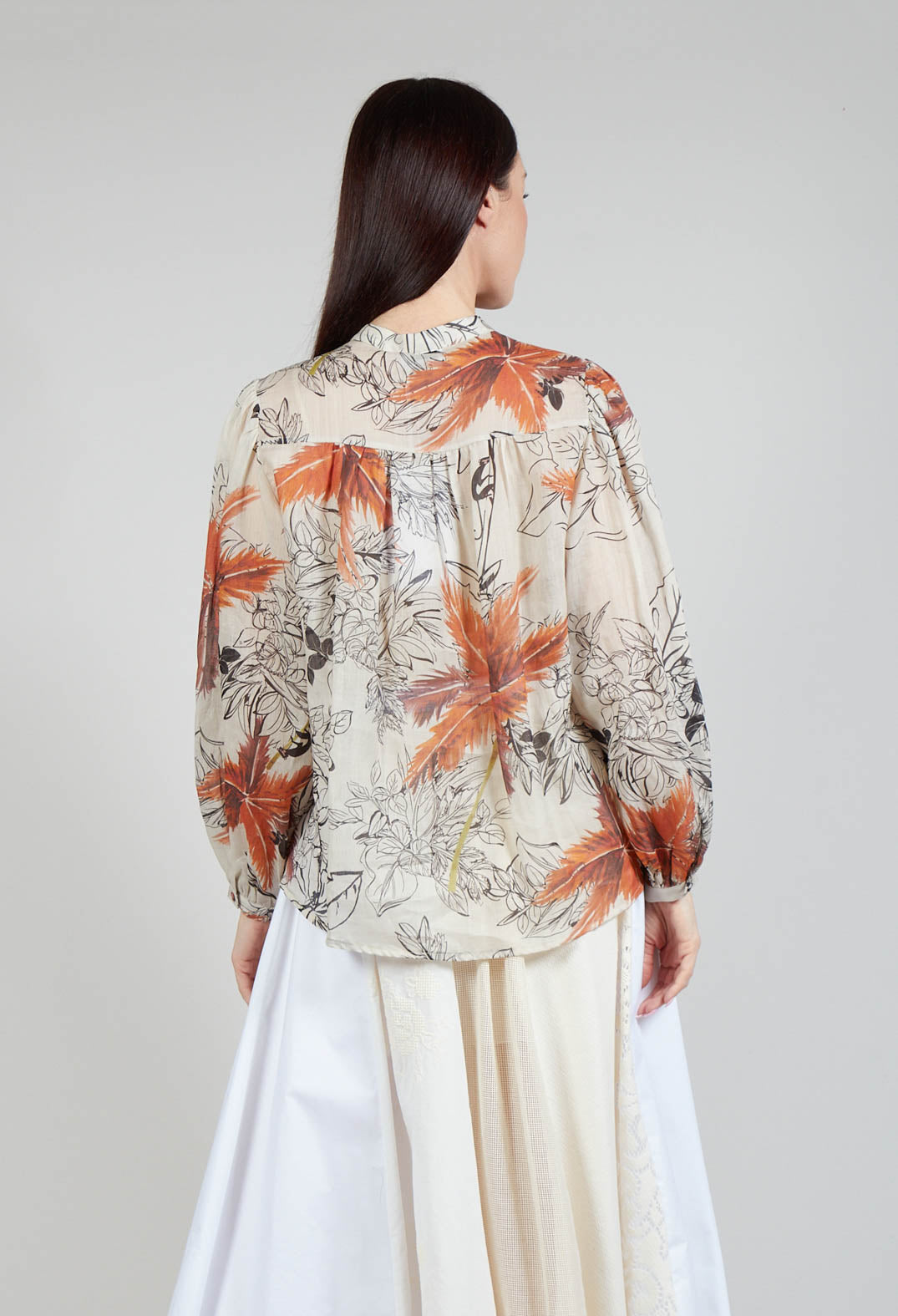 Mandarin Collar Blouse in Palms Print