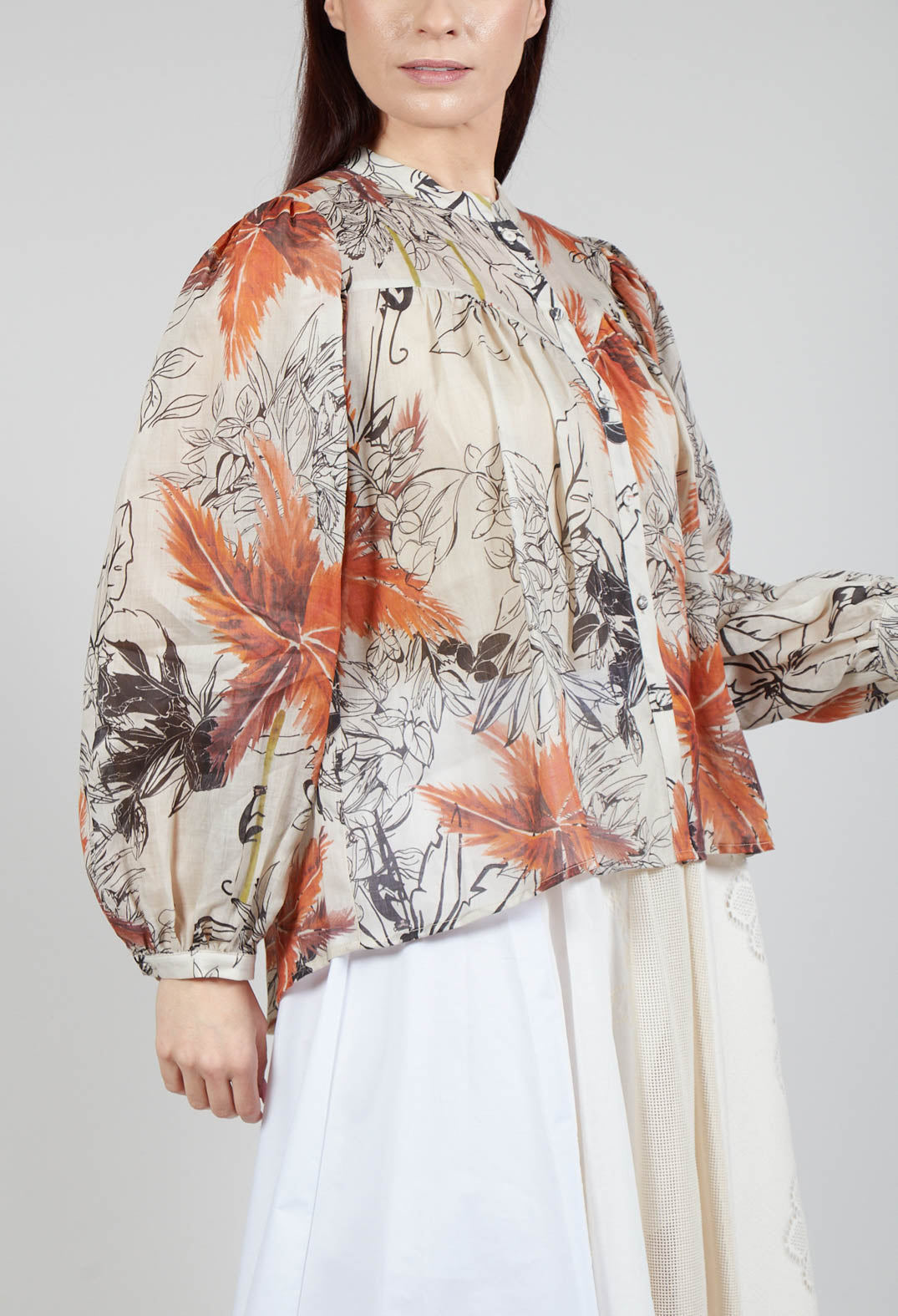 Mandarin Collar Blouse in Palms Print