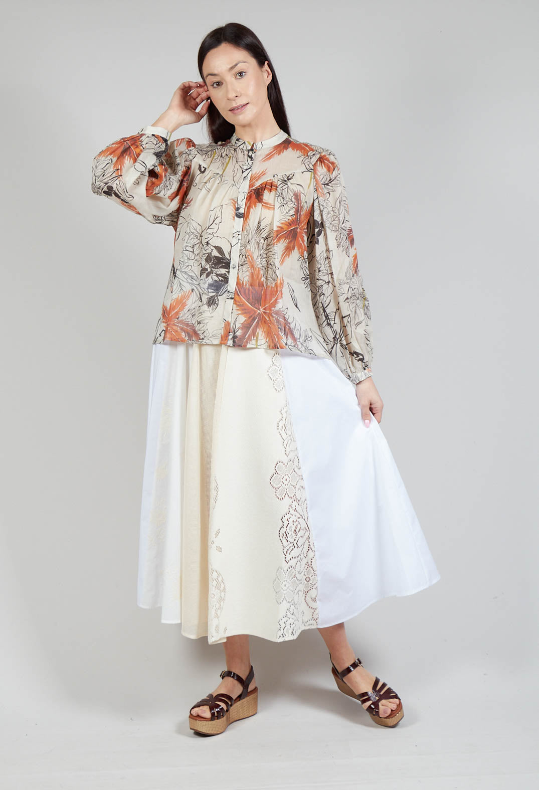 Mandarin Collar Blouse in Palms Print