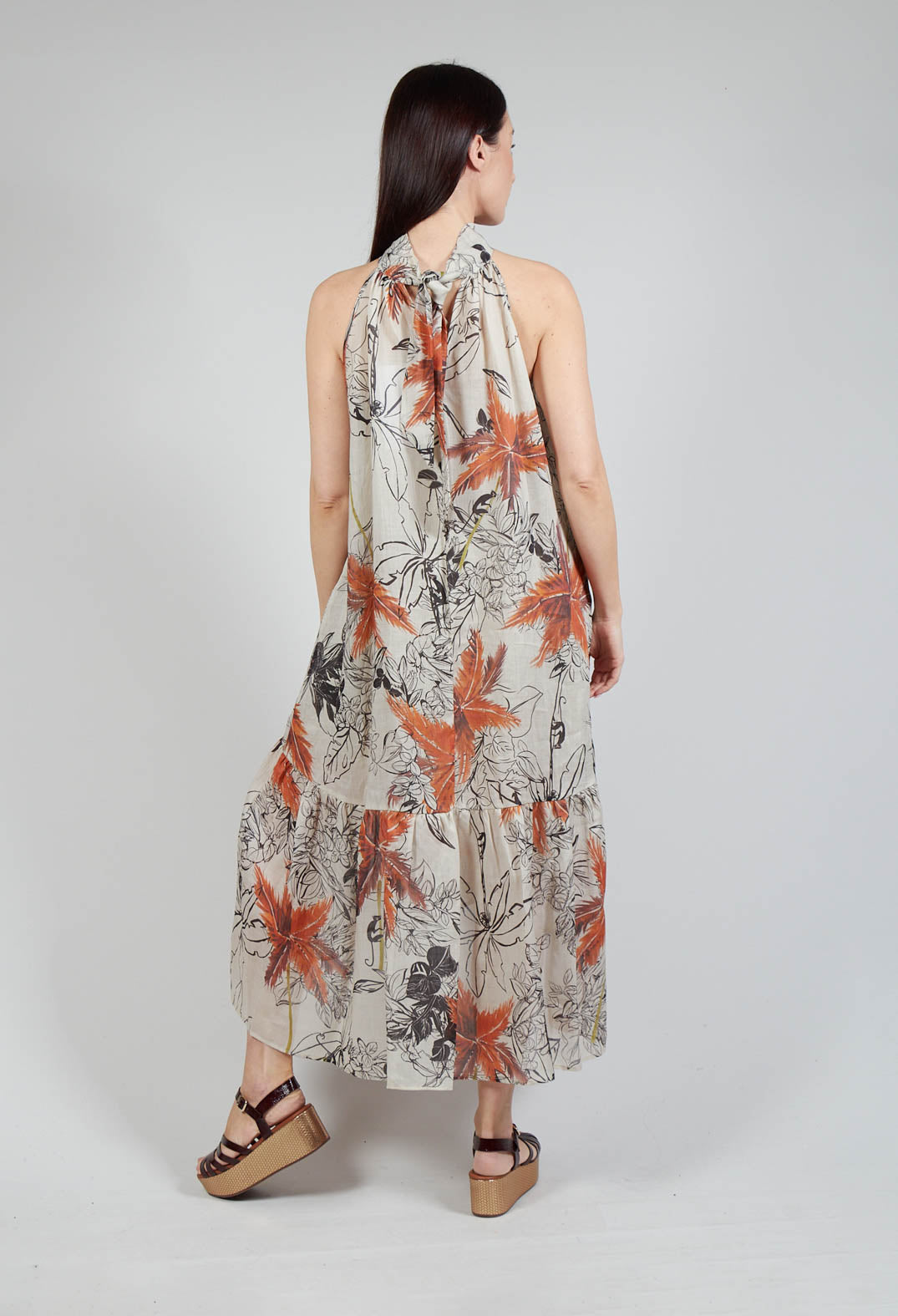 High-Neck Shift Dress in Palms Print