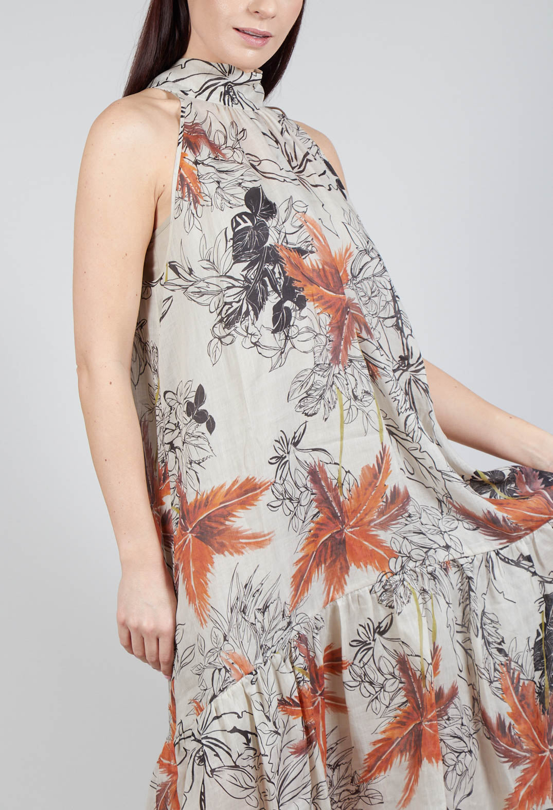High-Neck Shift Dress in Palms Print