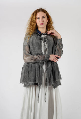 Peplum Tie Blouse in Lino Grey Storm