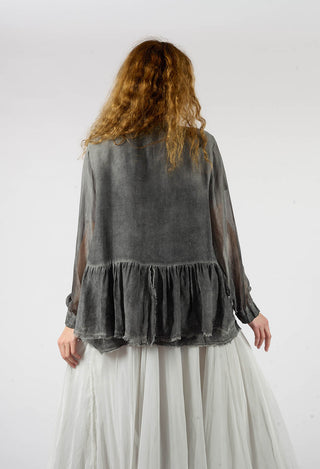 Peplum Tie Blouse in Lino Grey Storm