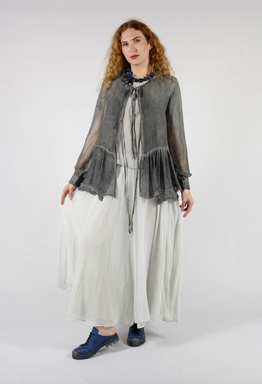 Drop Shoulder Short Sleeve Top in Silver Gray