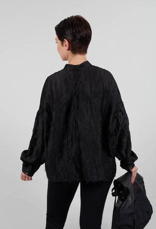 Grandad Collar Shirt in Lino Crush Nero