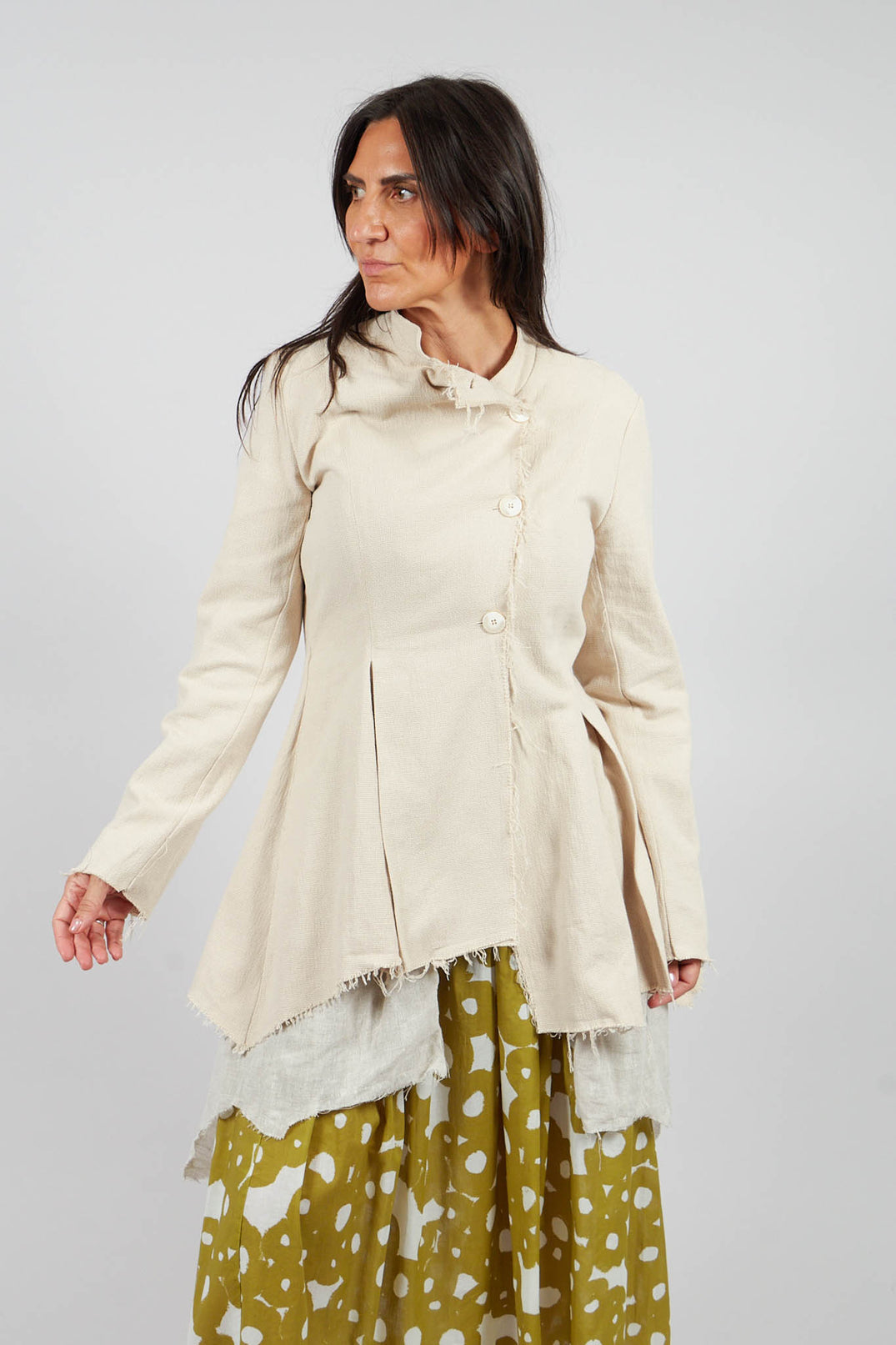 Asymmetrical Jacket in Cotone and Garza Di Lino Sand