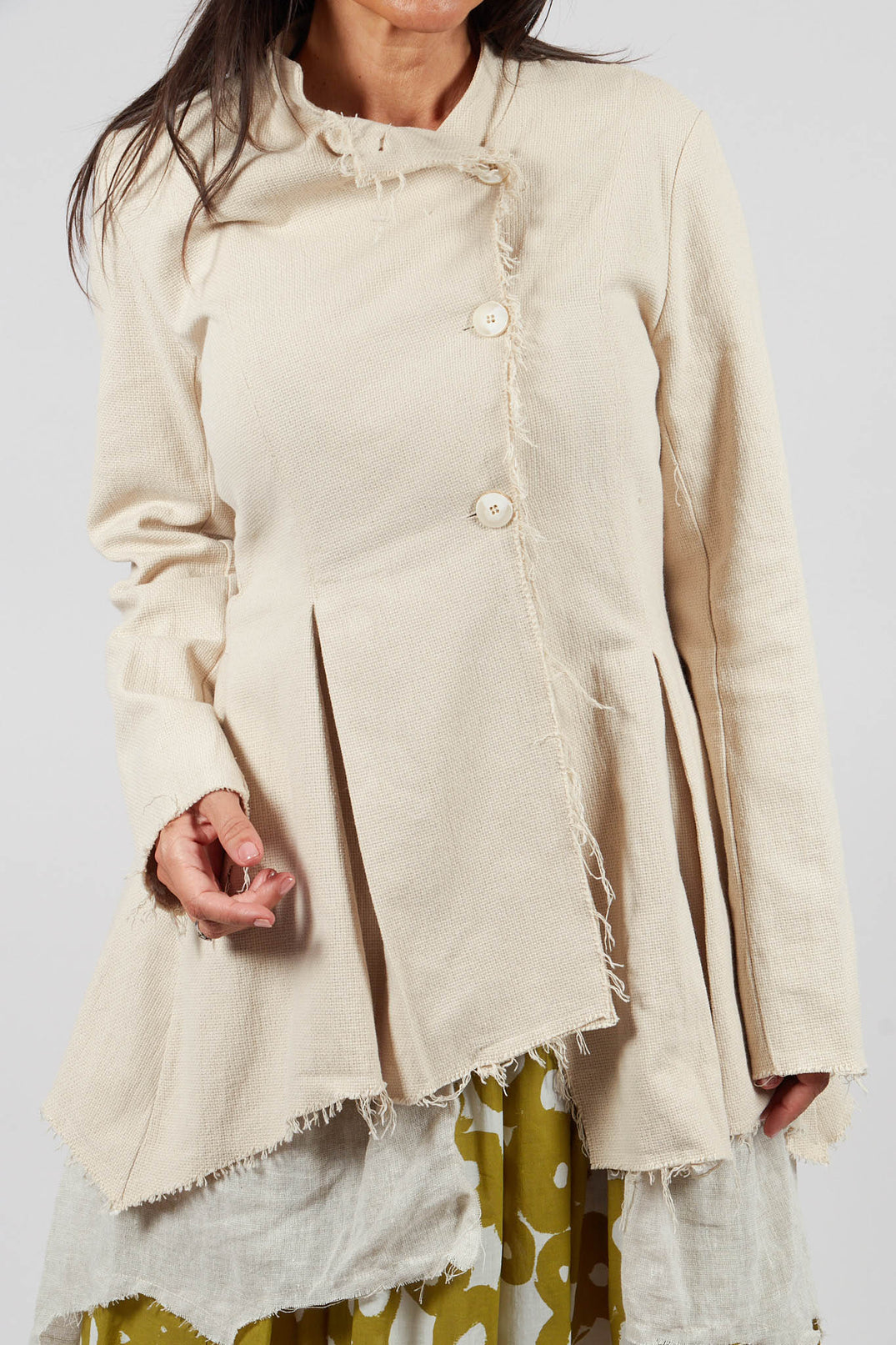 Asymmetrical Jacket in Cotone and Garza Di Lino Sand