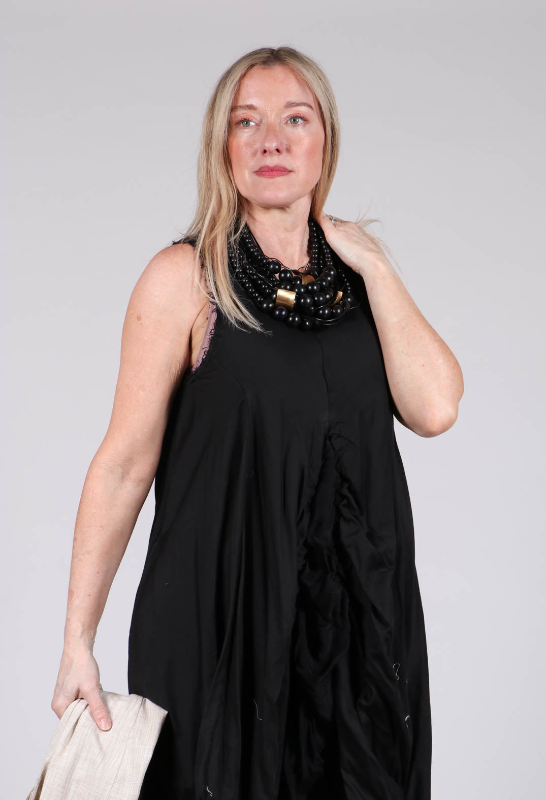 Ruched Dress in Cotone Tinto Freddo Nero