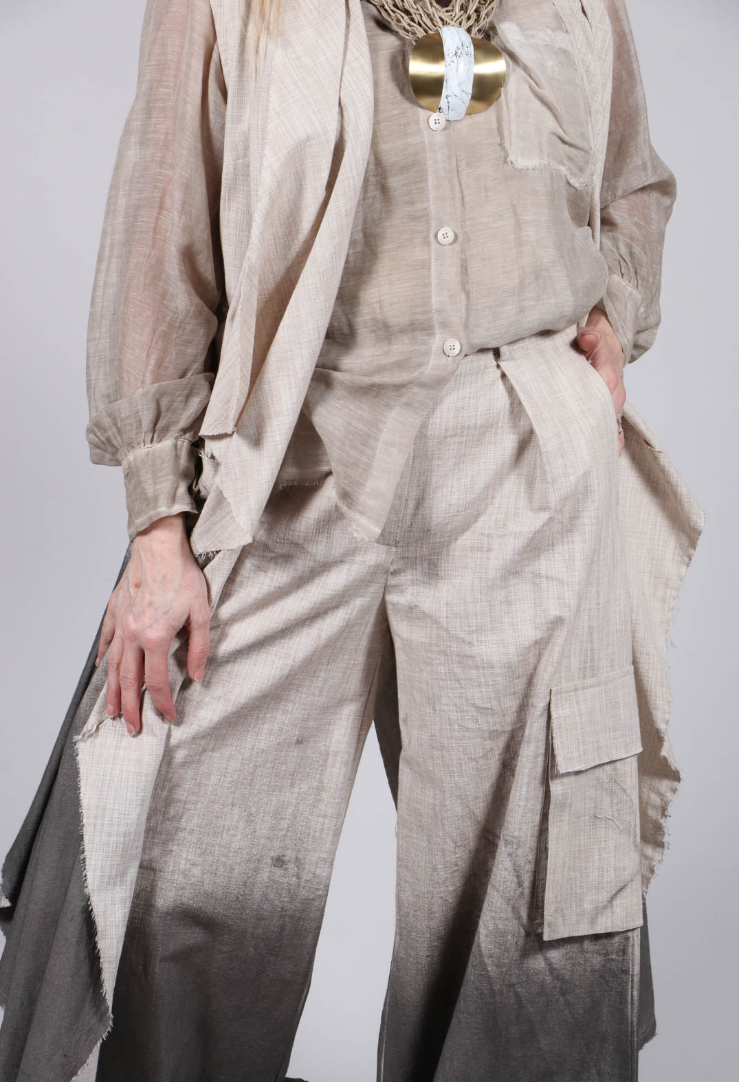 Wide Leg Ombre Trousers in Cotone Degrade Sand