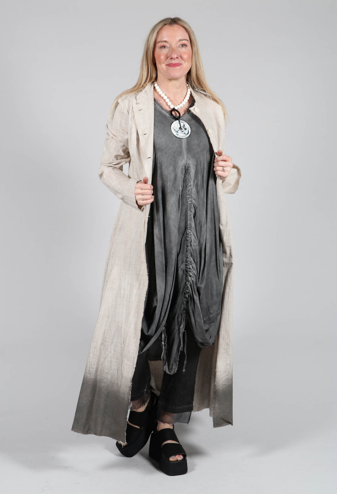 Ruched Dress in Cotone Tinto Freddo Grey Storm