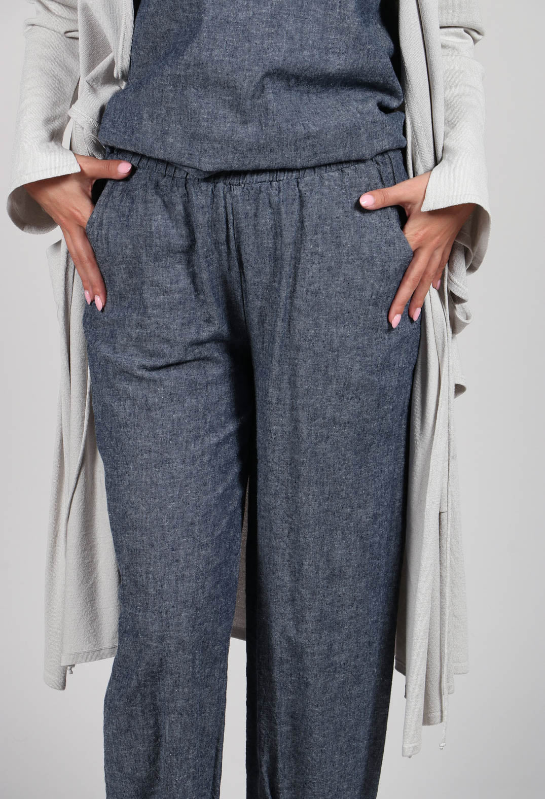 Wide Leg Turn Up Trousers in Blue Denim
