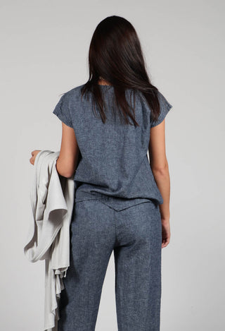 Asymmetric Wrap Shirt in Blue Denim