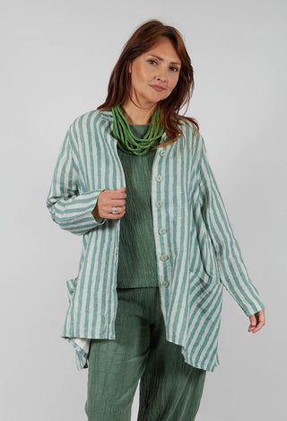 Long Sleeve Linen Stripe  Jacket in Teal