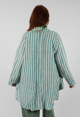 Long Sleeve Linen Stripe  Jacket in Teal