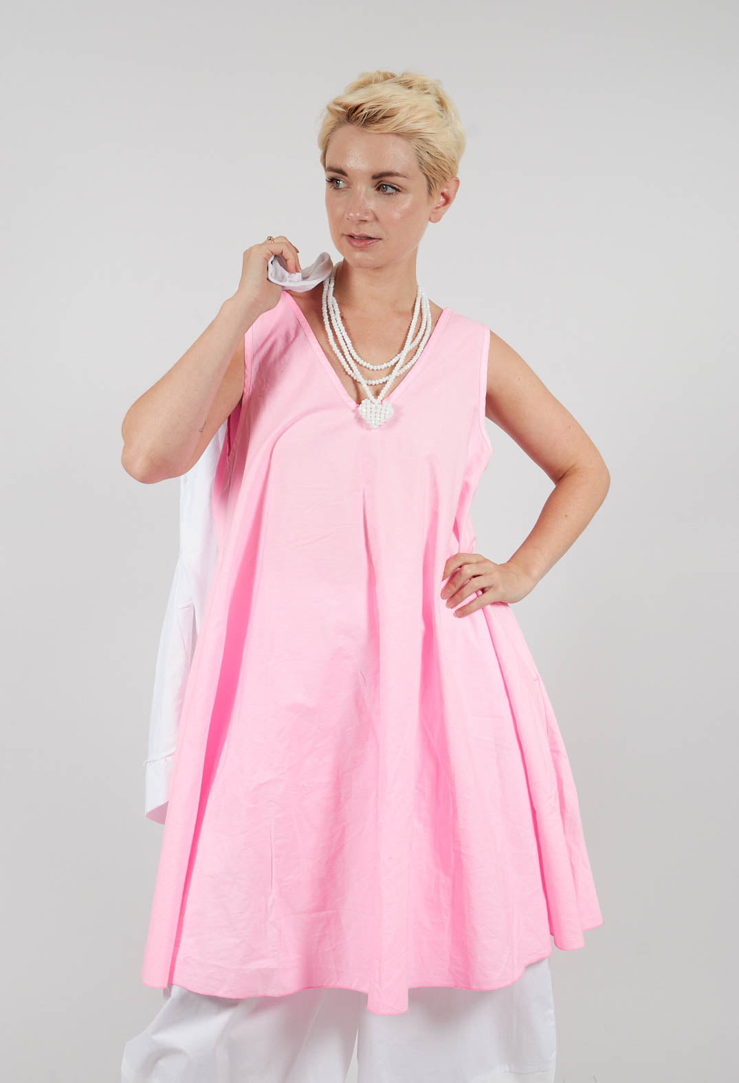 V-Neck Dress in Neon Pink
