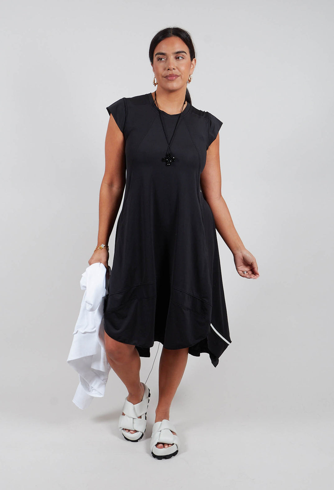 Capped Sleeve Dress in Black