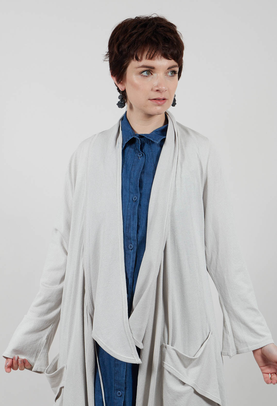 Longline Cardigan with Pockets in Silver