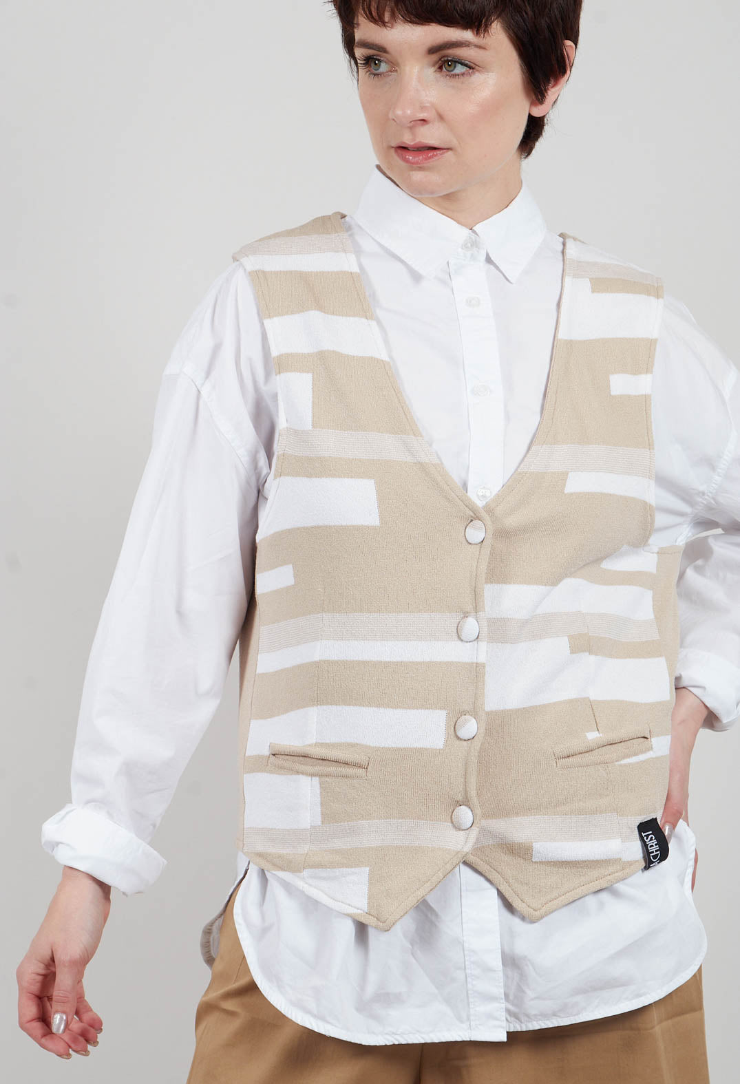 Knitted Waistcoat in Sand and White
