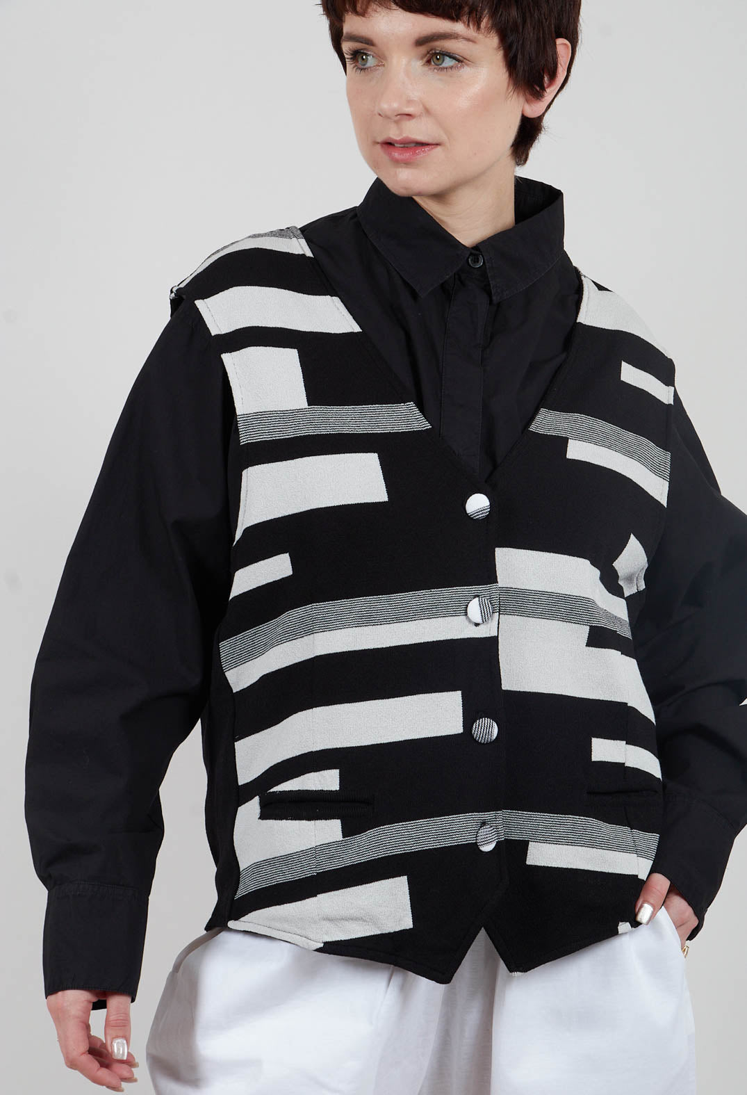Knitted Waistcoat in Black and Silver