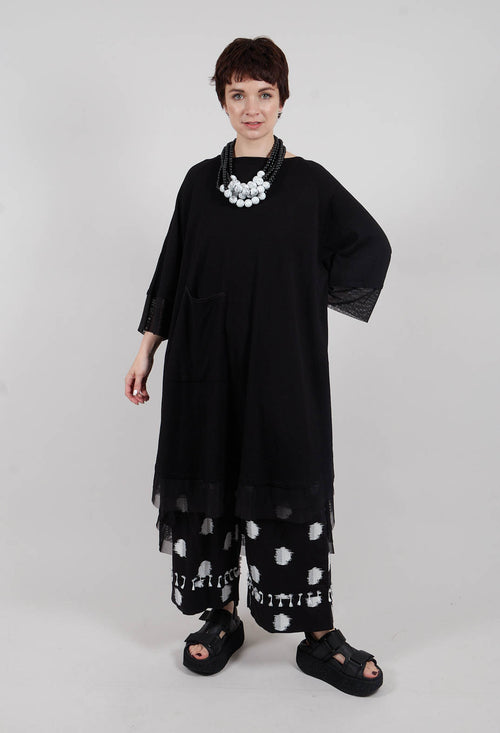 Mesh Hem Dress in Black