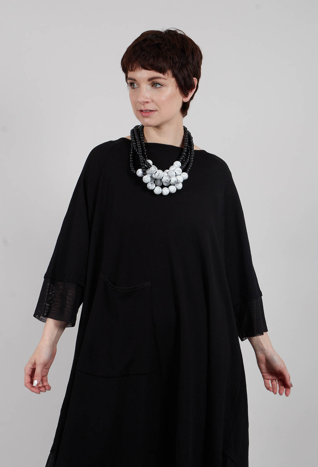Mesh Hem Dress in Black
